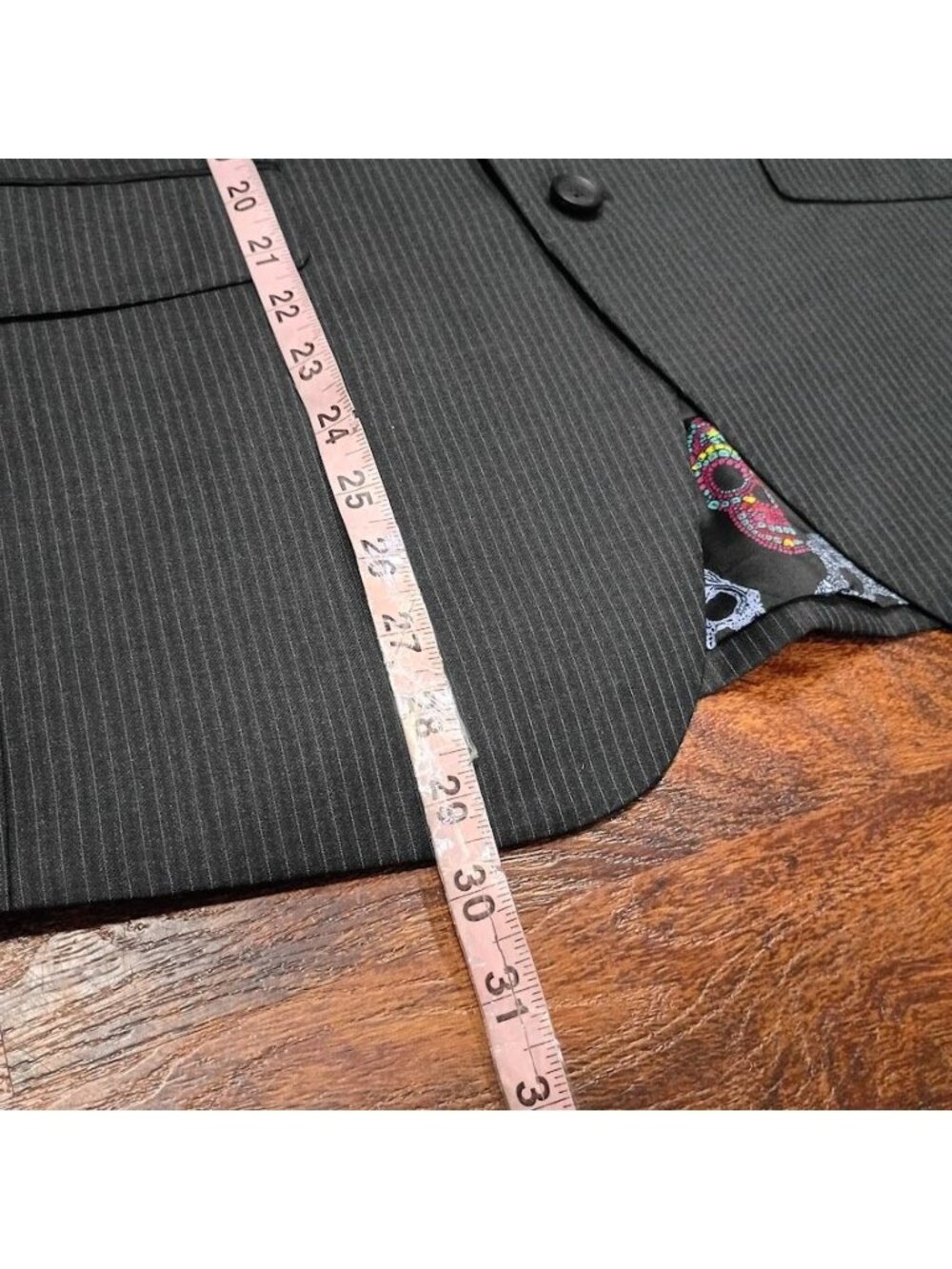 Sabestian Grey M Dark Gray Pinstripe Suit Blazer With Skull Liner Modern Slim Fi - Picture 7 of 15